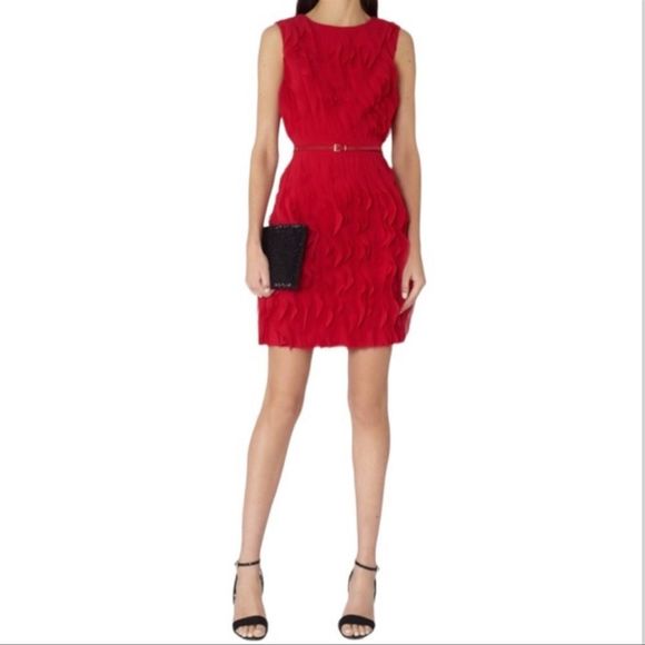 REISS Jasmine Ruffle Detail Dress, Cherry Red Rare 465.00 dress size 2 - Picture 6 of 10